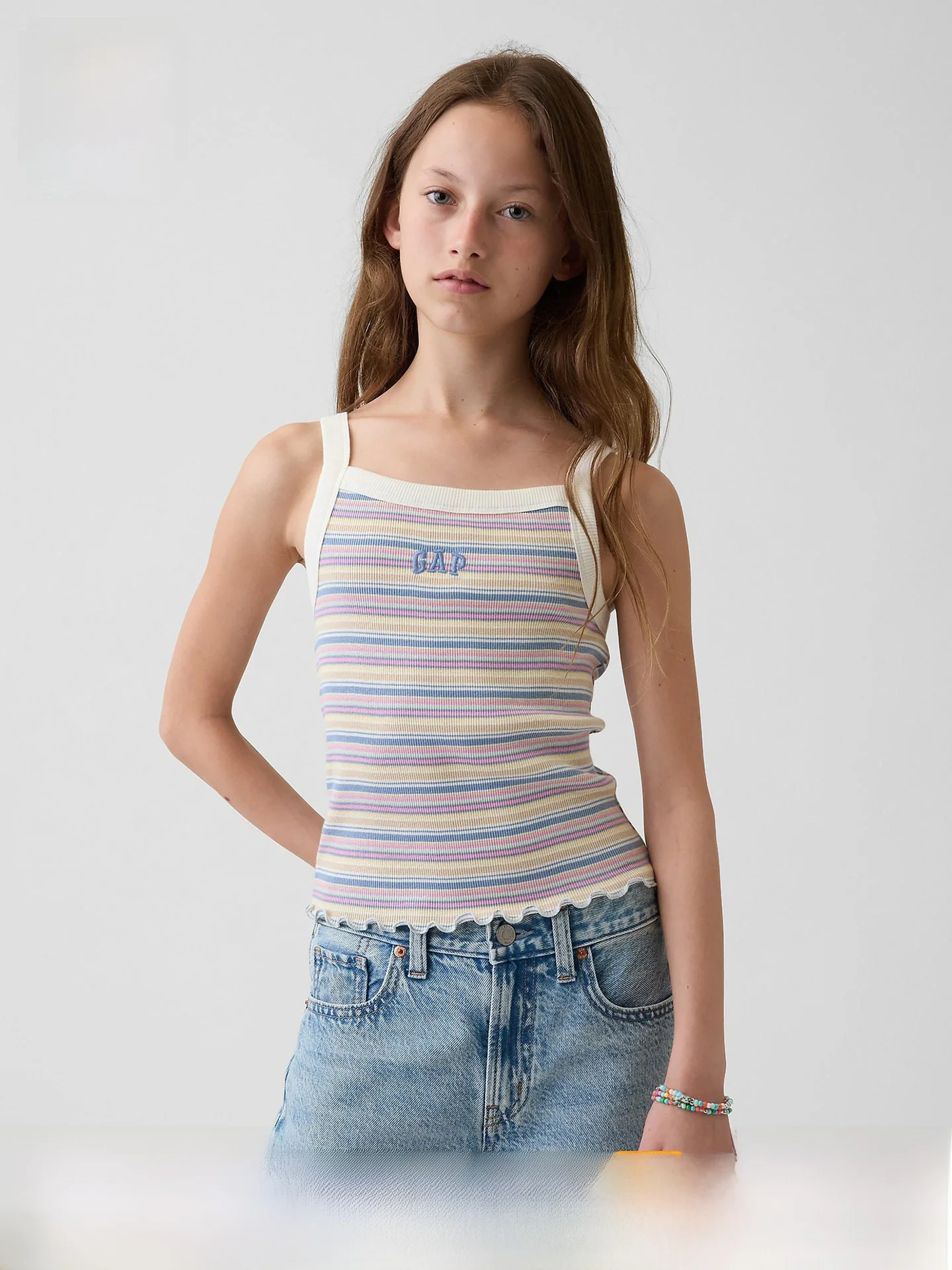 girls-summer-new-pure-cotton-embroidered-logo-vest-children's-clothing-american-version-big-kids-sleeveless-top-brand