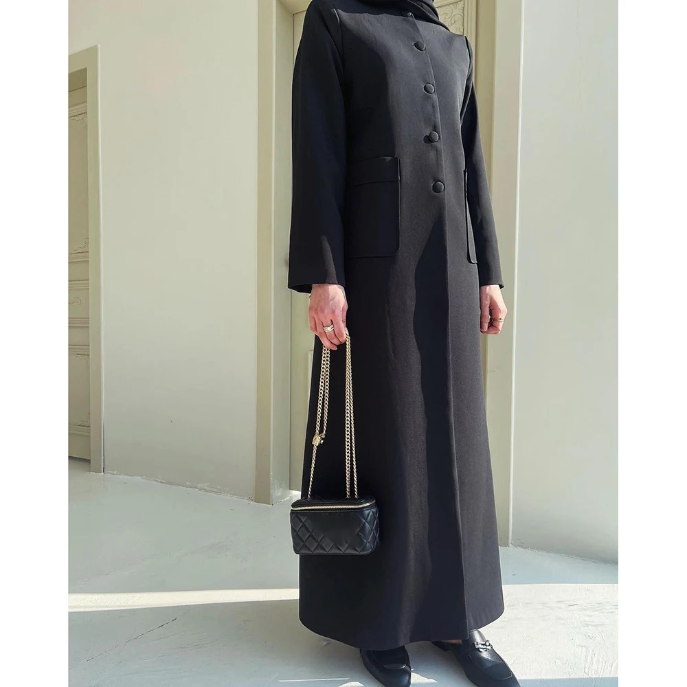 Black Muslim Women Luxury Abayas Blazer Single Breasted Long Jacket 1 Piece Formal Office Female Clothing Custom Coat 2024