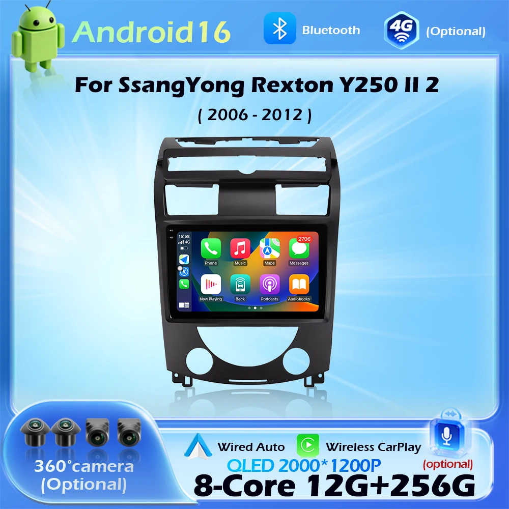 Wireless CarPlay For SsangYong Rexton Y250 II 2 2006 - 2012 Android Auto Car Multimedia Player Navigation GPS 4G WIFI DSP Stereo
