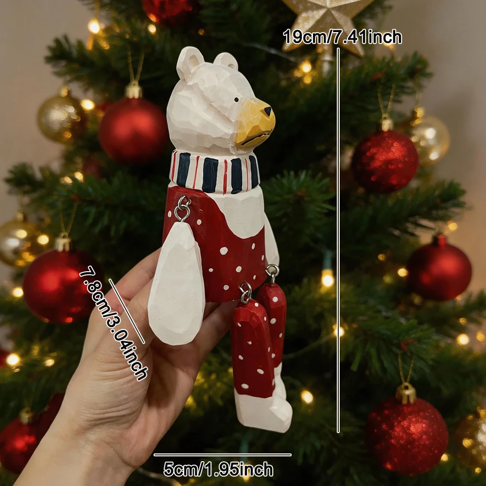 Handgeschnitzte Holzfigur Weißer Eisbär als Regaldekoration mit Beweglichen Gliedmaßen, Rustikale Heimdekoration, Weihnachtsgeschenk – Detail 8