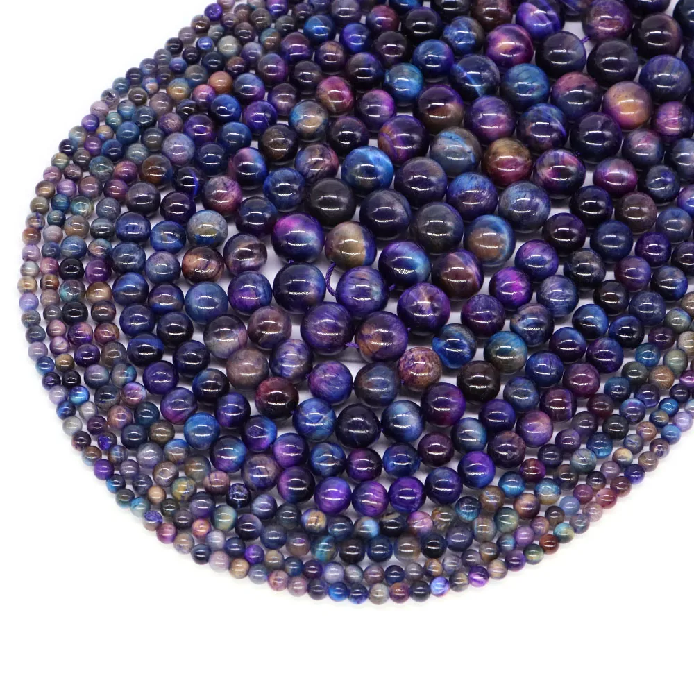 4 6 8 10 12mm Natural Gems Starry Sky Colors Tiger Eye Round Loose Stone Beads For Jewelry Making DIY Bracelet Accessories 15''