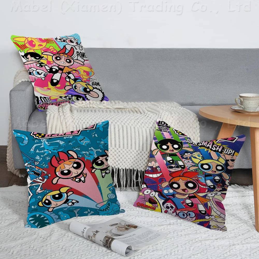 The-P-Powerpuffs Cartoon Girls Cushion Cover 30x50 Polyester Sofa Cushions Decorative Throw Pillows Home Decoration Pillowcover