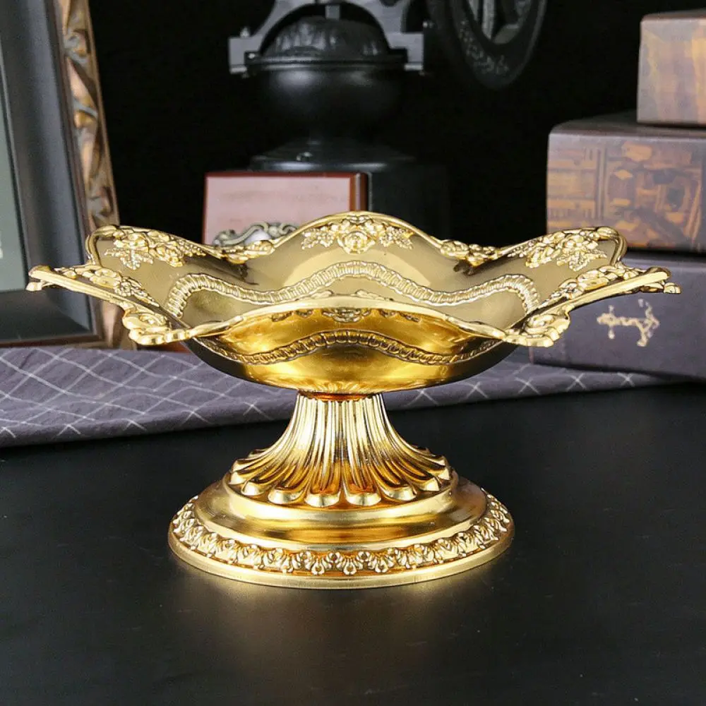 Gold Metal Lotus Fruit Plate High Base Serving Bowl Decorative Snack Tray Religious Ritual Dish Living Room Use