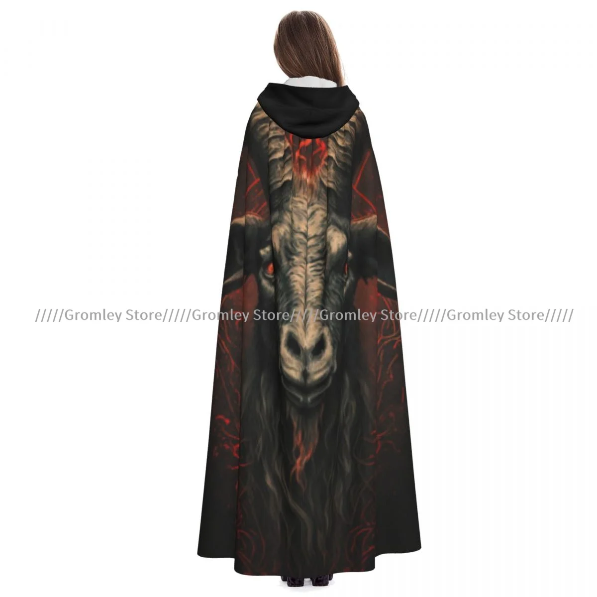 Goat Head With Horns Satanic Symbol Witch Cloak Halloween Cosplay Costume Adult Unisex Cloak Retro Ages Cape