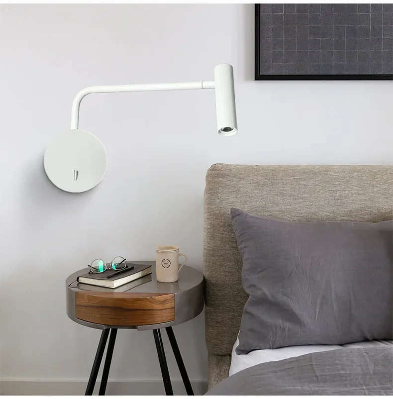 Bedroom Gold Minimalist Rocker LED Bedside Lamp Designer Hotel Bedside Surface Mounted Reading Wall Lamp