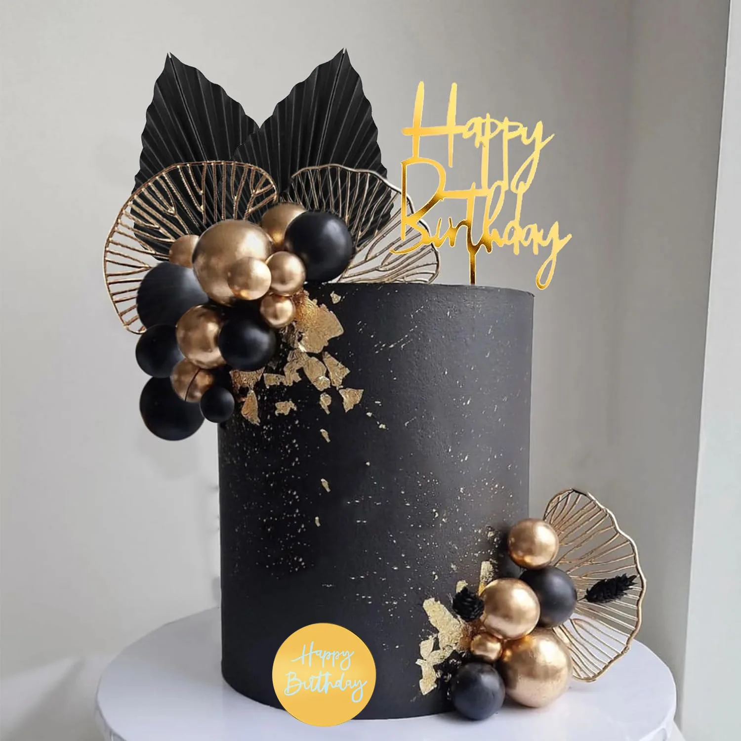Mann Kuchen Topper Alles Gute zum Geburtstag Kuchen Topper Schwarz Gold Kugeln Kuchen Dekorationen für Geburtstag Hochzeit Baby Shower Party Dekoration