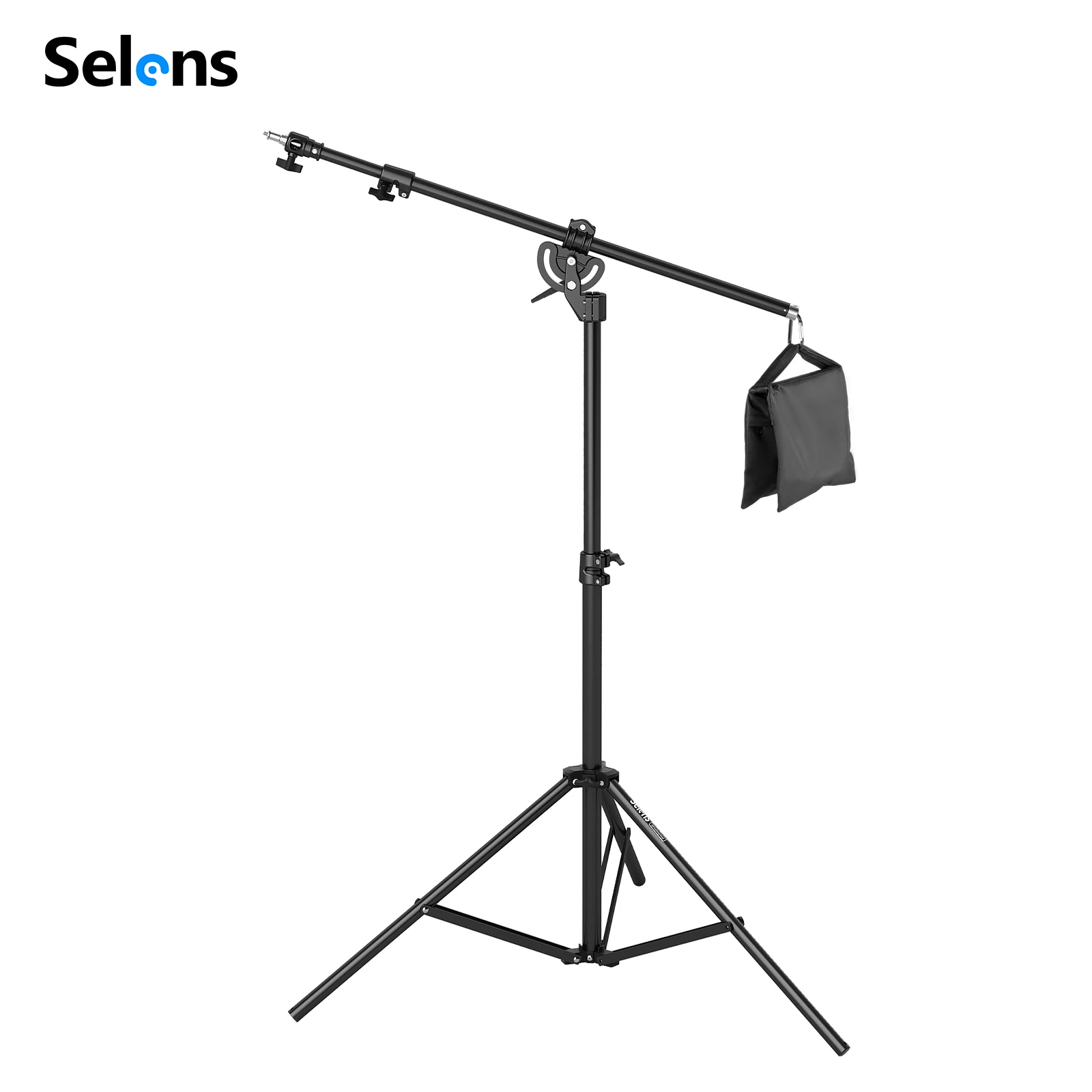 Selens 2.8m Air Cushion Stand Aluminum Alloy Tripod+Telescopic 200cm Boom Arm +Sandbag For Photography Studio Softbox Flashlight
