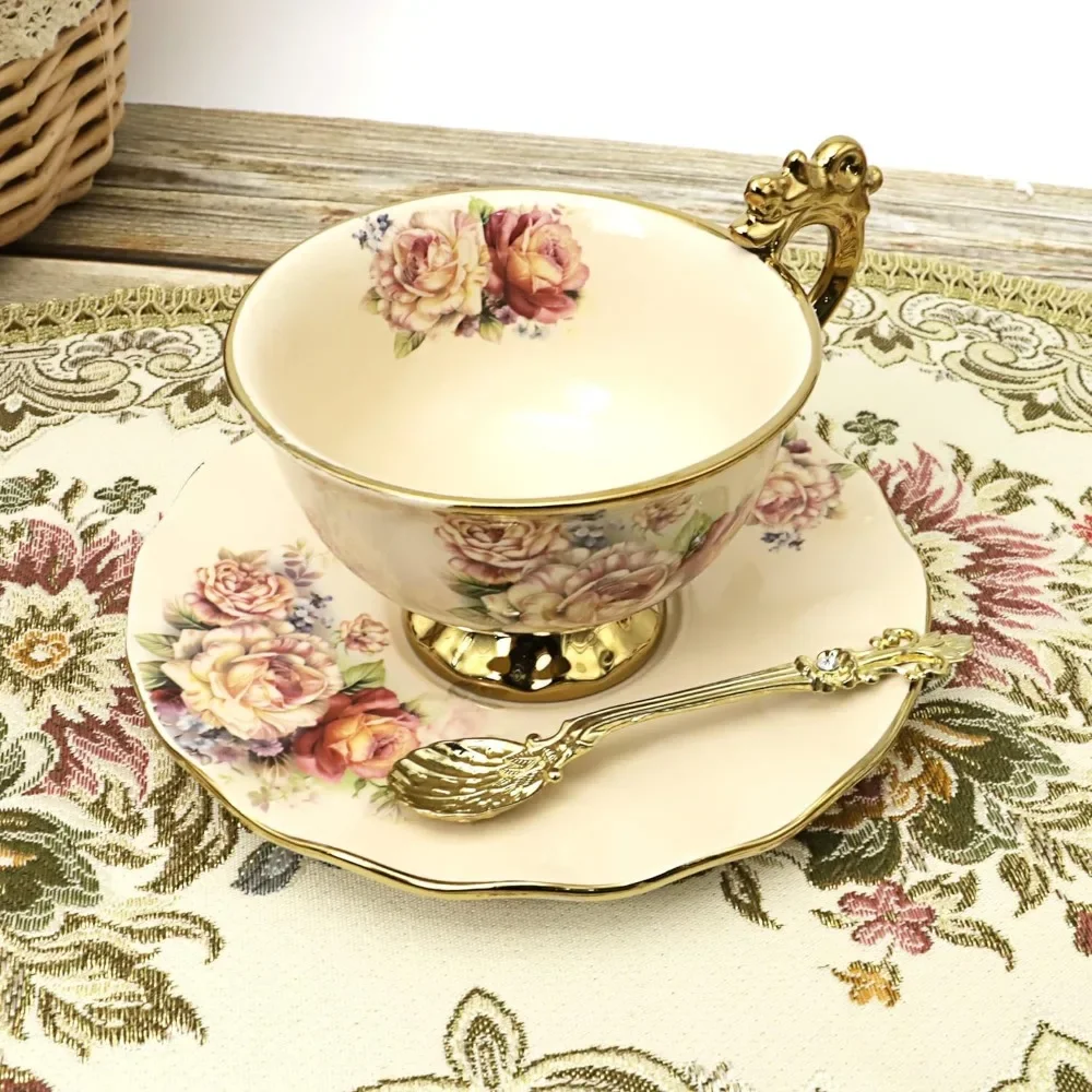 Imagem -05 - Floral Vintage Porcelain Tea Grupo Grande Xícara de Xícara Café Chinês Cerimônia Teaware Cozinha Jantar Bar Casa 15 Pcs