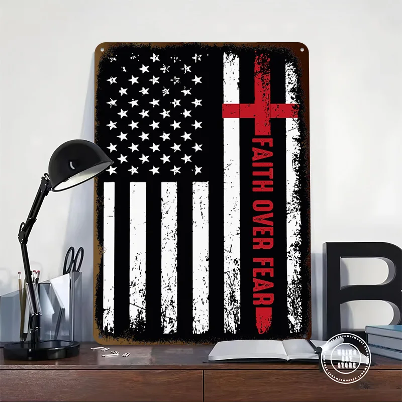 Faith Over Fear Metal Poster Customized Wall Art Retro Vintage Metal Tin Signs for Bedroom Decoration Gaming Decor Room House