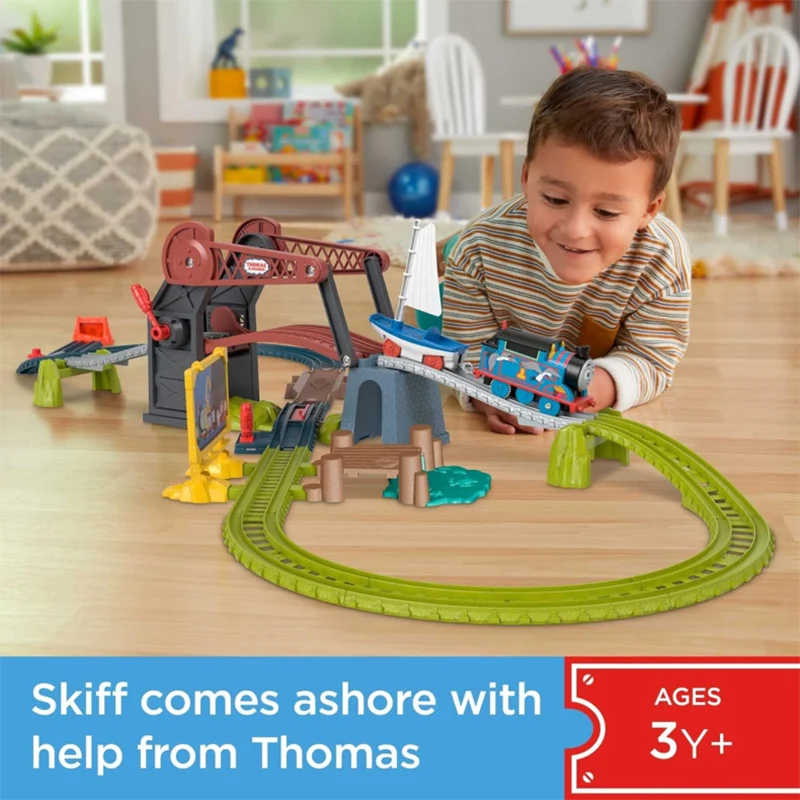 Thomas & Friends Motorized Toy Train Set Bridge Lift Thomas & Skiff Track Playset with Motorized Engine & Boat for Children Gift