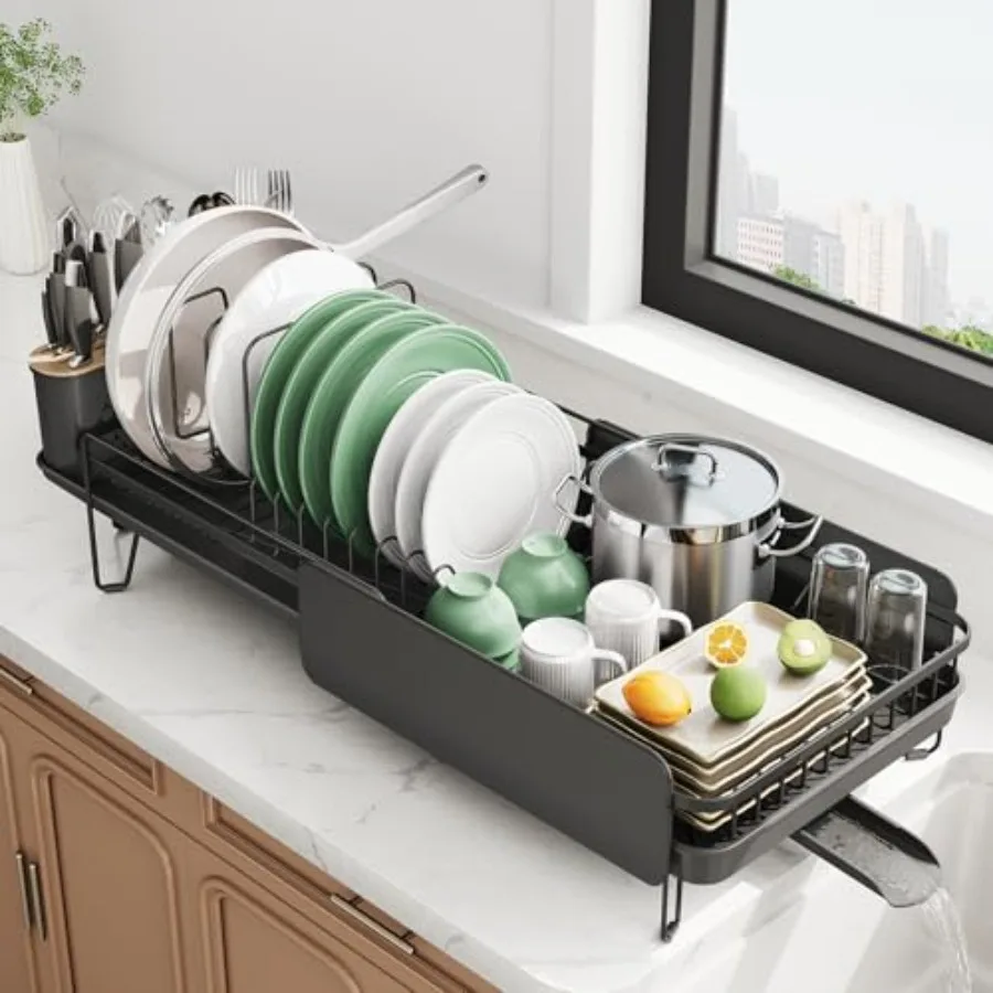

Large Dish Drying Rack - Expandable 19.3" to 29.4" Dish Rack for Kitchen Counter Stainless Steel Dish Drainer with Utensil Hold