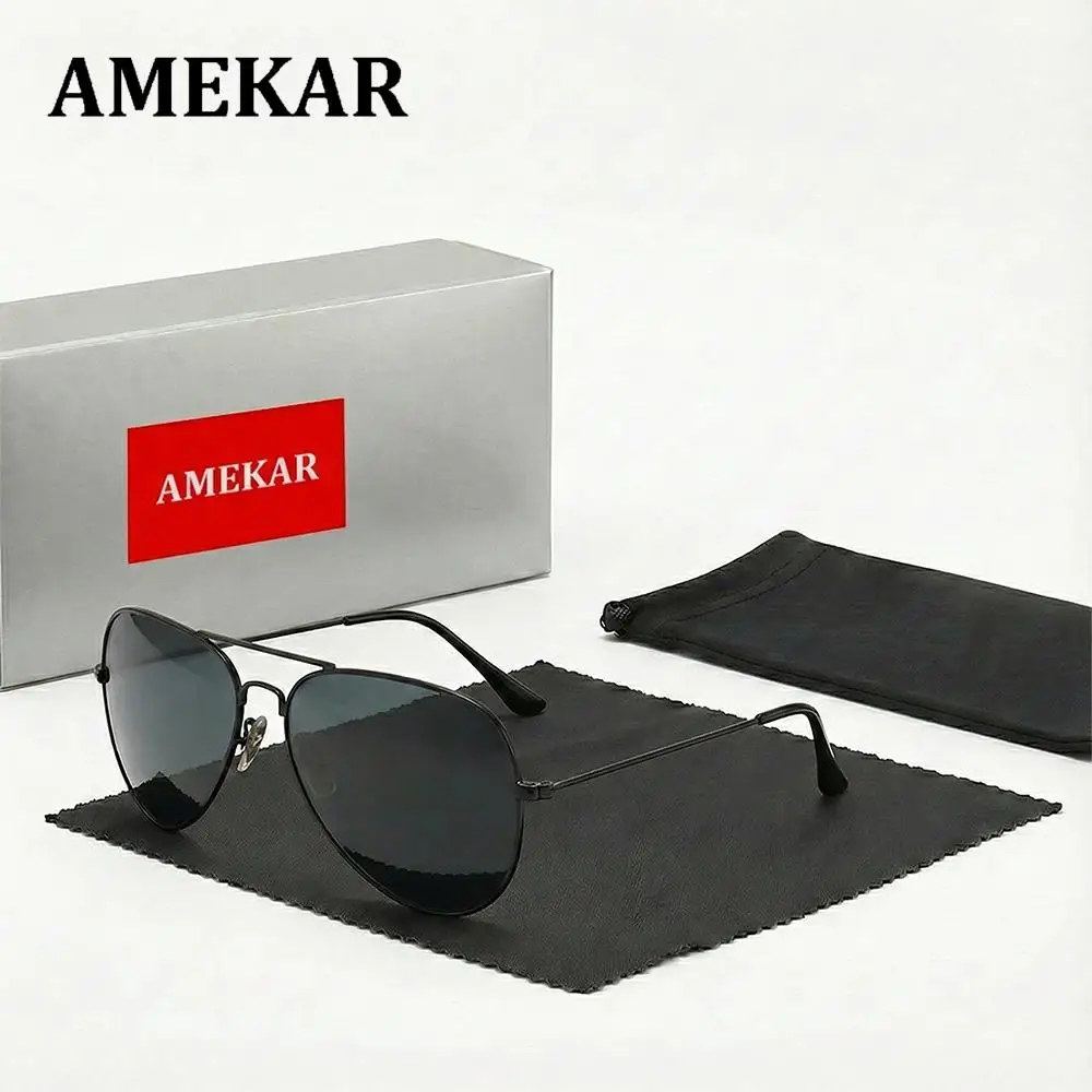 الكلاسيكية الرجعية الطيار النظارات الشمسية الرجال الفاخرة المعادن الأسود الطيران نظارات شمسية الذكور موضة القيادة عطلة ظلال UV400 المضادة للوهج