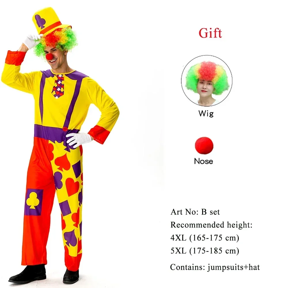 أزياء دي كوسبلاي السيرك السعيد المهرج أرض الإنسان، combinaison colorée، perruque moelleuse، grand nez rouge، atmosphère Energgisa