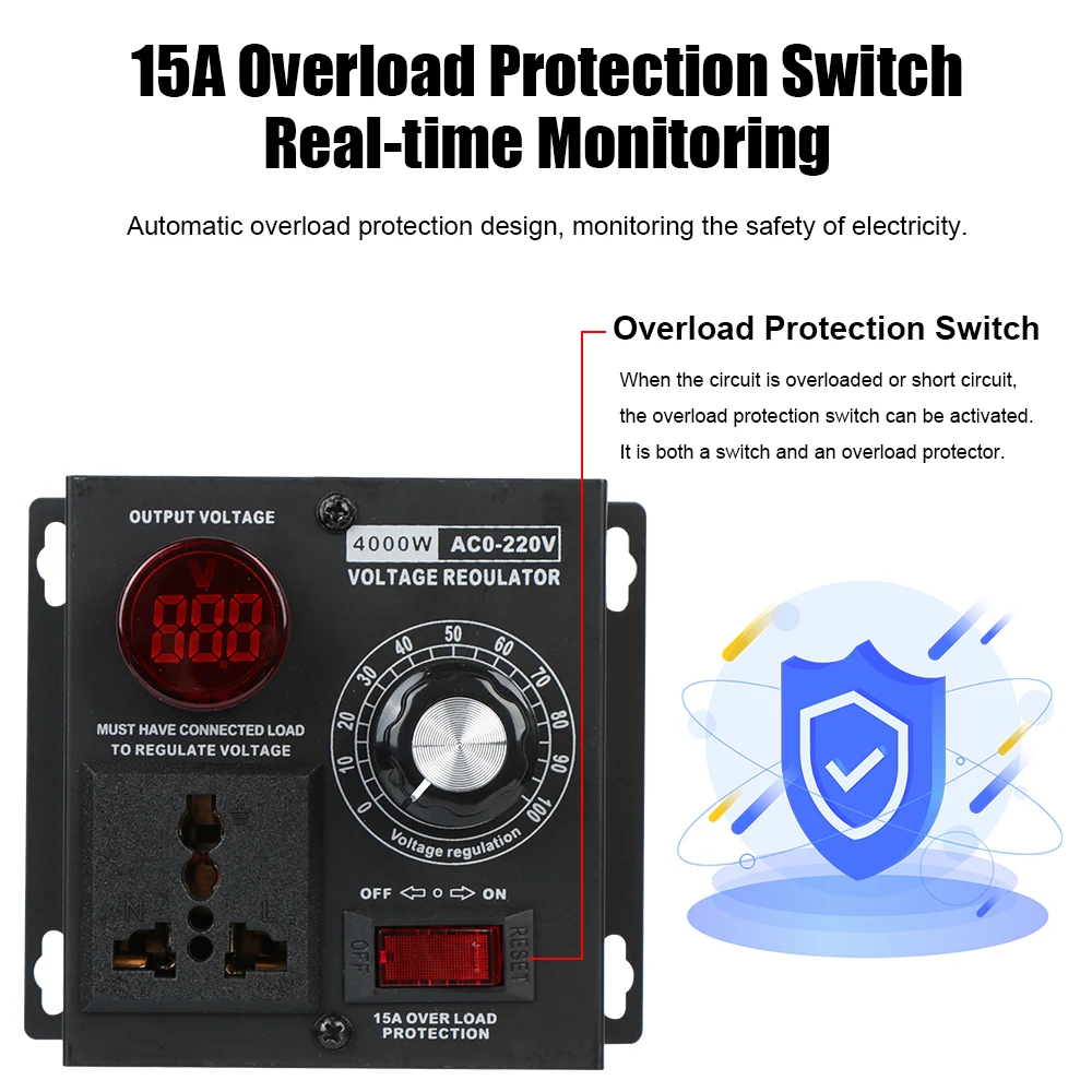 AC 220V 4000W Voltage Regulator High Power For Light Speed Temperature Volts Adjustable Dimmer Variable Voltage Controller