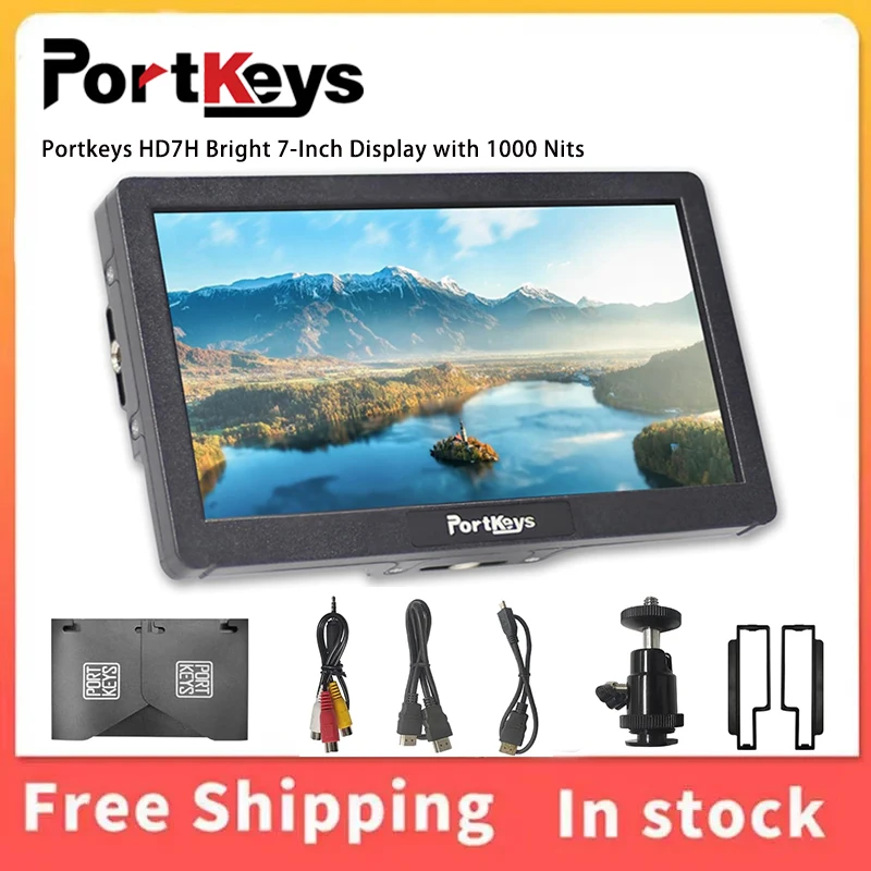 Portkeys HD7H 7 Inch Camera Field Monitor, 1000nit 1280x720 IPS Screen Support 4K30p HDMI With Sunshade