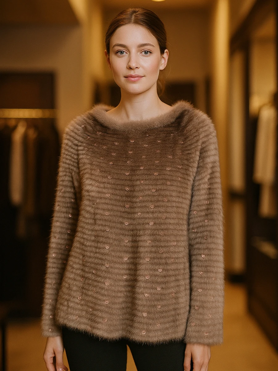 

HDHOHR 2025 Real Mink Fur Coat Women Natural Kintted Mink Coats Batwing Sleeve Mink Fur Jackets Winter Warm For Female Plus Size