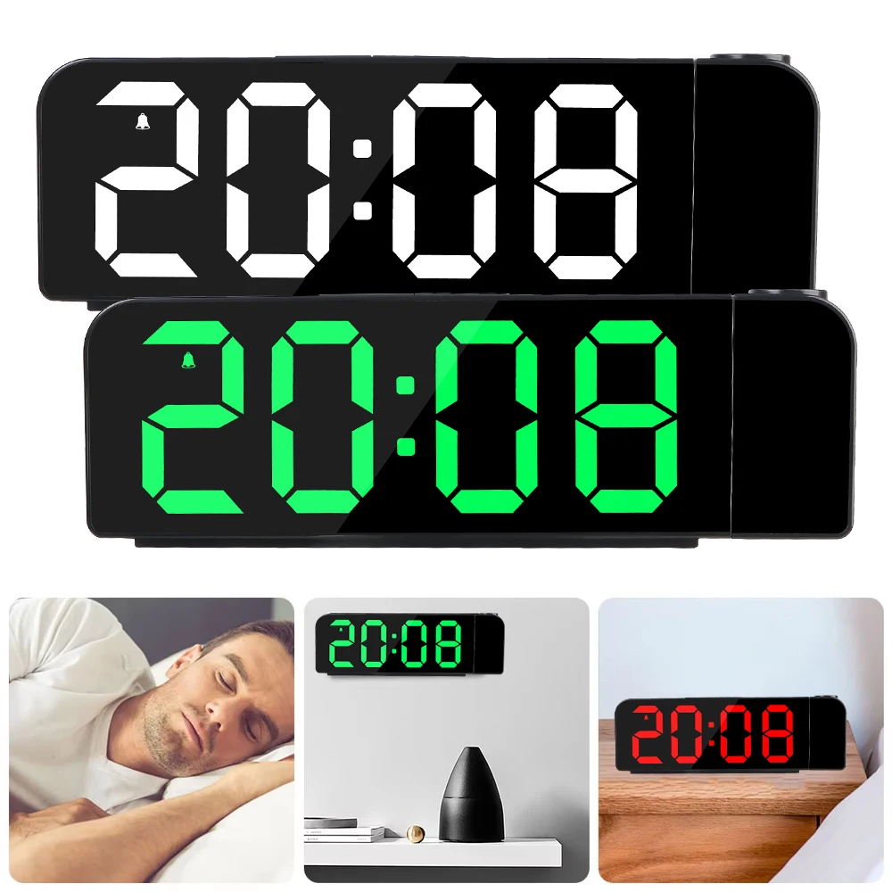 Power-off Memory Table Clock Digital Projection Alarm Clock Night Mode 180° Rotation 12H/24H Bedroom Electronic LED Clock