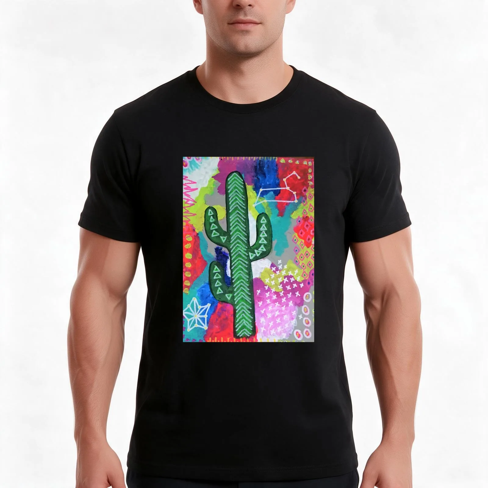 Constellation Cacti - Leo T-Shirt, Summer Casual Cotton Tee, Oversized Streetwear Tops, Vintage Graphic Print, Unisex Men Women