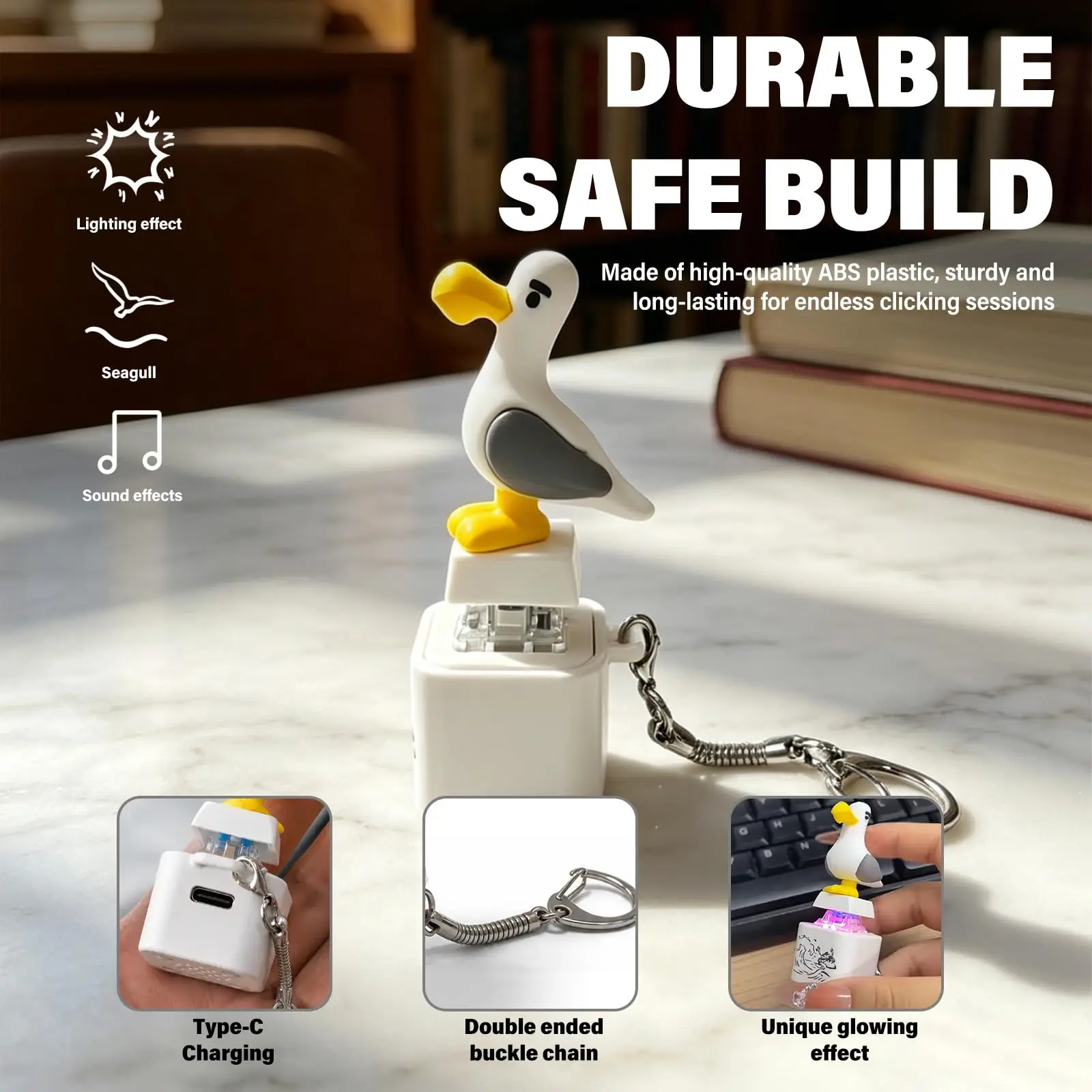 Click on fingertip gyro toy, seagull mineral button keychain, with realistic sound effects suitable for adults and fun