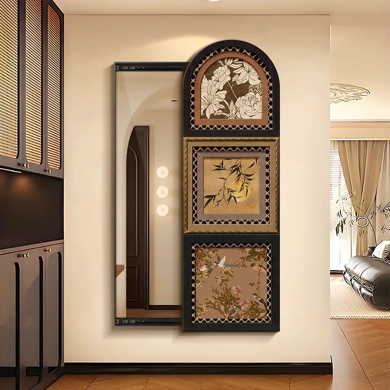 Medieval style home sliding mirror 2025 new hidden full-length mirror facing the door full-length mirror wall-mounted blocking