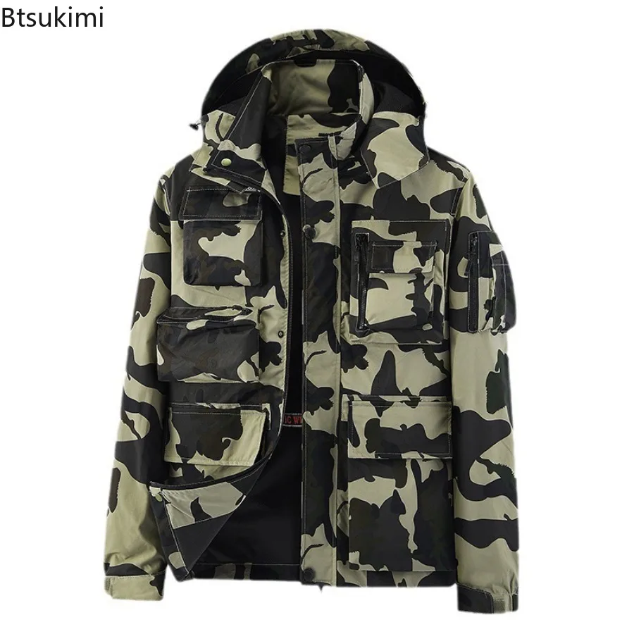 New 2025 Men's  Autumn Winter Camouflage Jacket Multi Pocket Waterproof Jacket Outdoor Casual Green Workwear Coats for Men Coats