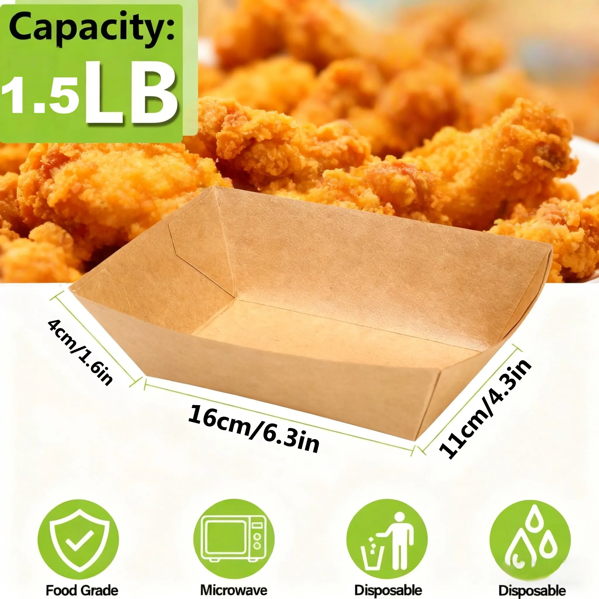 40 Pack 1.5 Lb Paper Food Trays, Mini Disposable Kraft Boat, Paper Food Serving Tray for Snack Dessert Taco Nacho Disposable Paper Boat, Serving Boats, Food Holder Trays for Snacks French Fries Nacho - view 3