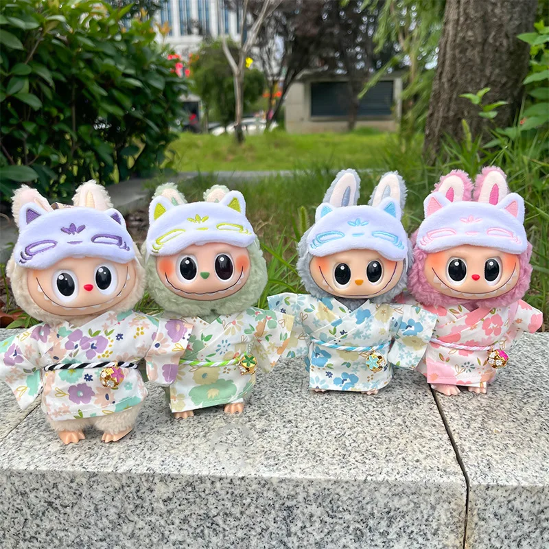 

17cm Labubu Doll Cute Kimono Outfit for 1.0 2.0 3.0 Generation Vinyl Figure Japanese Style Yukata Hanging Keychain Costume