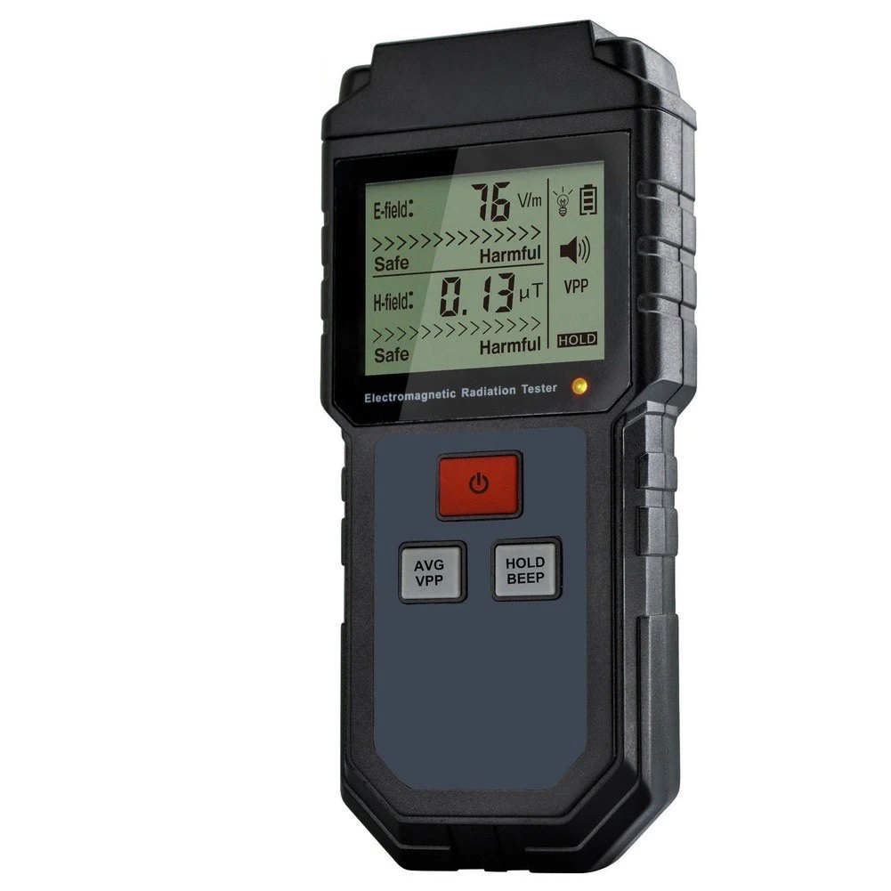For Household Appliance Testing Black EMF Meter Electric Field Monitor Audible Visual Alarm LCD Graphic Display