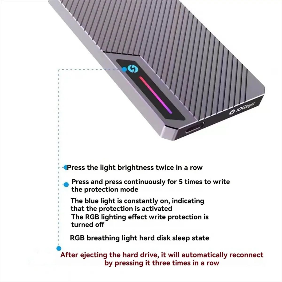 N86R RGB Hard Drive Enclosure External SATA to Type-C 7mm HDD SSD Case 10Gbps for NVME SATA M.2 2280 M Key B Key B/M Key