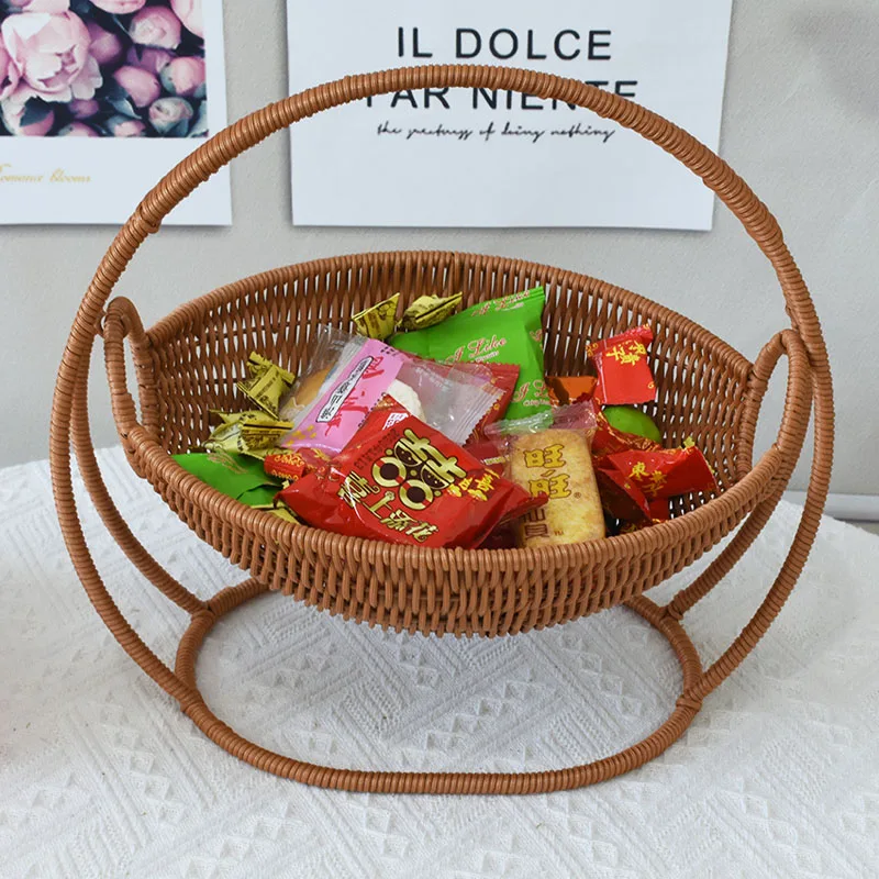 Cradle Creative Fruit Basket Storage Dried Fruit Plate Imitation Vine Weaving Basket Home Snack Plate Candy Afternoon Tea Tray B