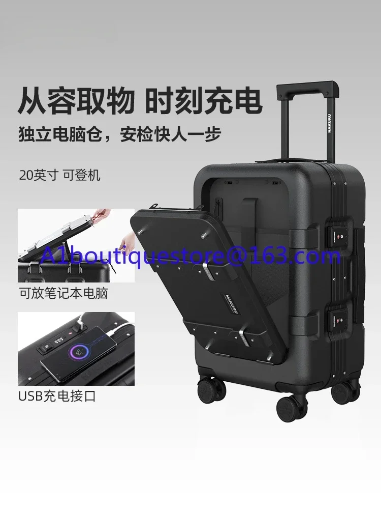 Front open suitcase, large capacity, one-click opening, multi-function business trip boarding case, portable 20 inches