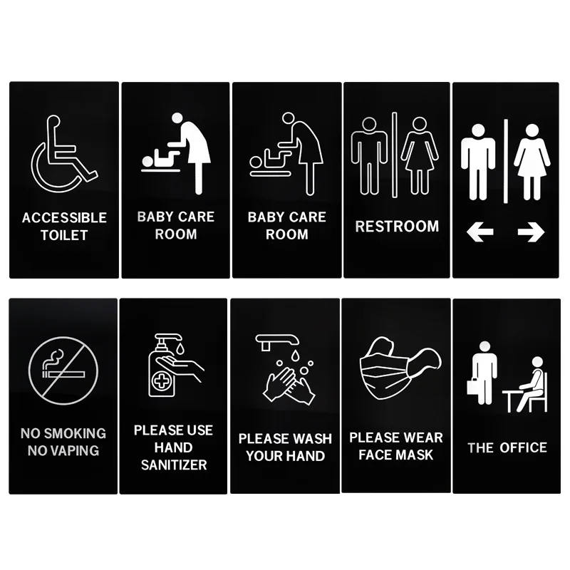 Acrylic Business Sign Office Signage Baby Care Room Door Plates Bathroom Wall Decor No Smoking Warning Signs Washroom Reminders