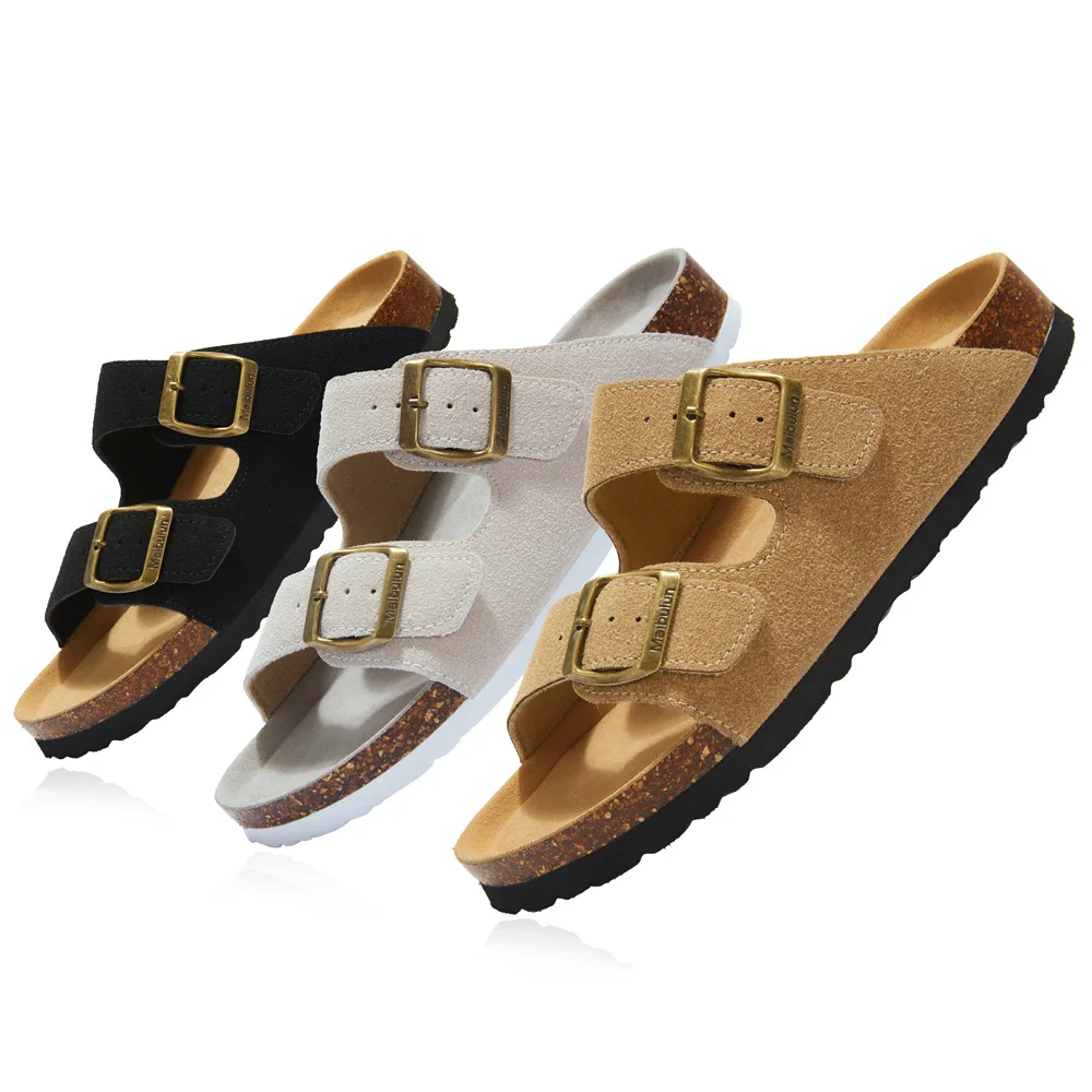 

Cow Suede Flat Bottom Anti Slip Cork Slippers Men Women Couples Beach Slippers Frosted Leather Women's Slippers Women Shoes