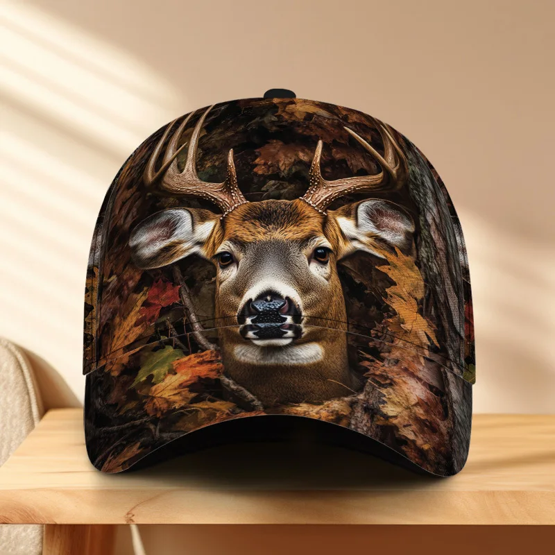 Deer in Autumn Leaves Print Duckbill Cap Adjustable Snapback Hat Suitable for Travel Daily Wear Lightweight Outdoor Cap