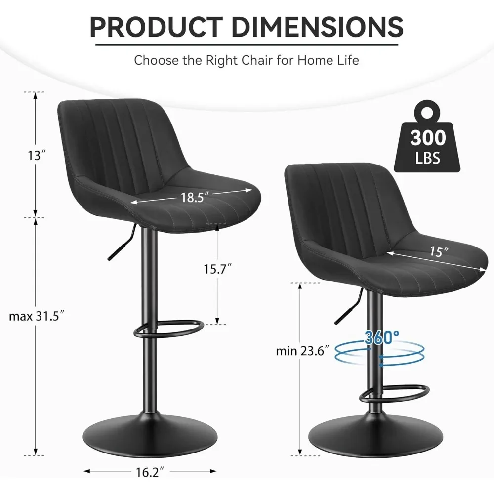 Barhocker-Set, 2er-Set, verstellbare, moderne, drehbare Barhocker mit Rückenlehne, Island-Stühle aus Stoff in Thekenhöhe