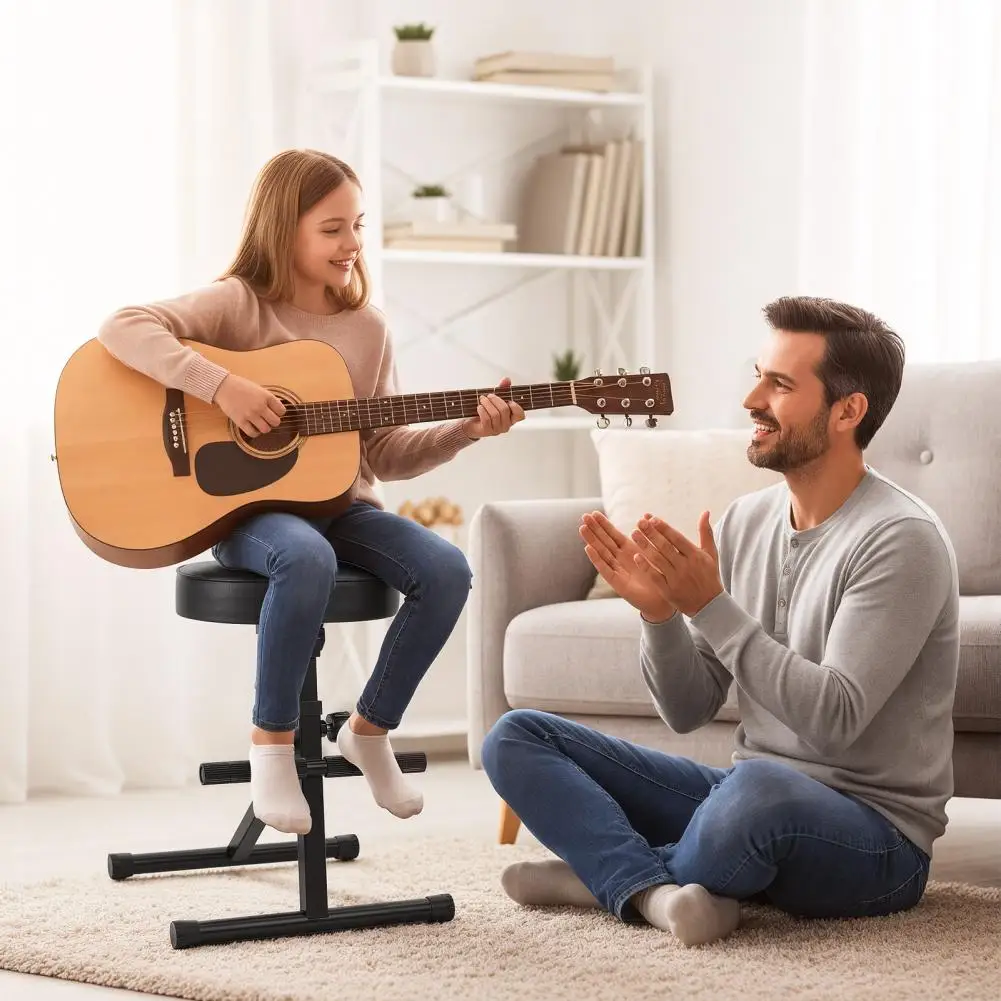 

Guitar Chair, Adjustable Height Ergonomic Backrest Guitar Stool With Backrest & Footrest, Padded Cushion Folding Bar Chair