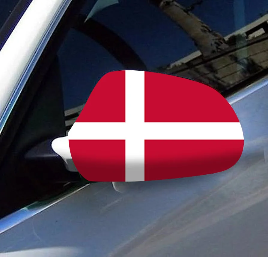 Directly Delivery 2 Pcs Free Size Four-way stretch fabric Denmark Danish Flags Car Mirror Cover