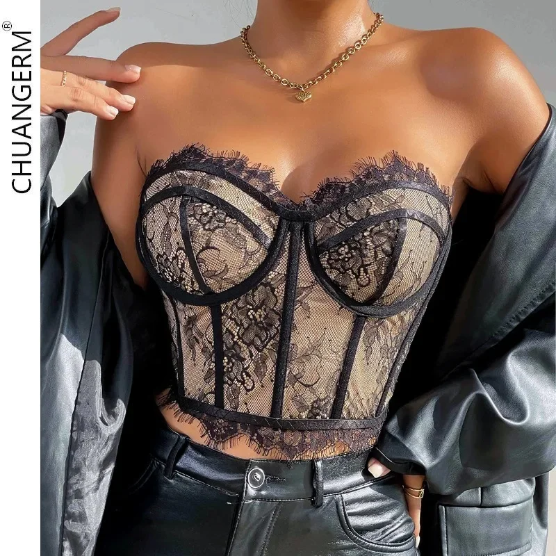 CHUANGERM Sexy Lingerie Women\'s Corset Embroidery Pattern Corset Shaper Bra Feather Fashion Female Backless Sexy Woman Push Up