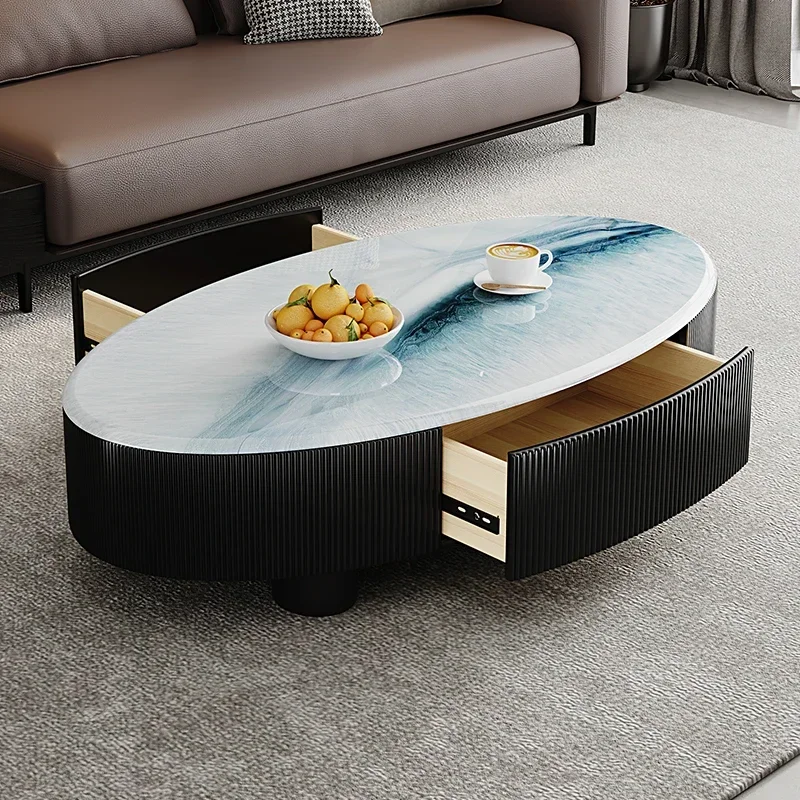 Storage Coffee Tables Simple Luxury Aesthetic Oval Nordic Coffee Table Glamour Premium Marble Cabeceros Living Room Furniture