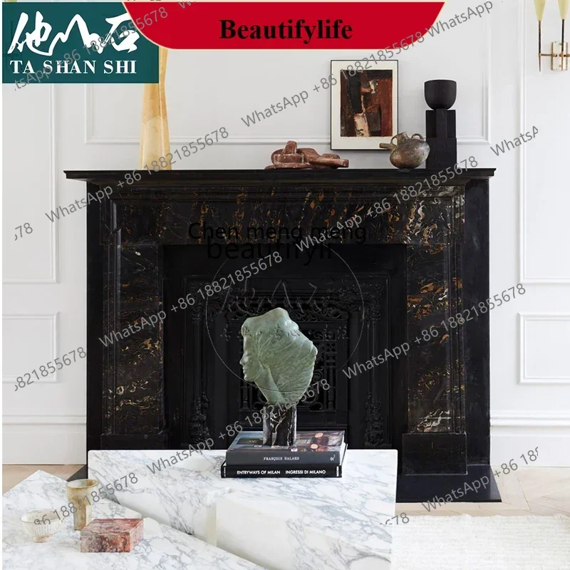 D178 Marble mantel European fireplace simple carved natural stone villa living room, decorative cabinet