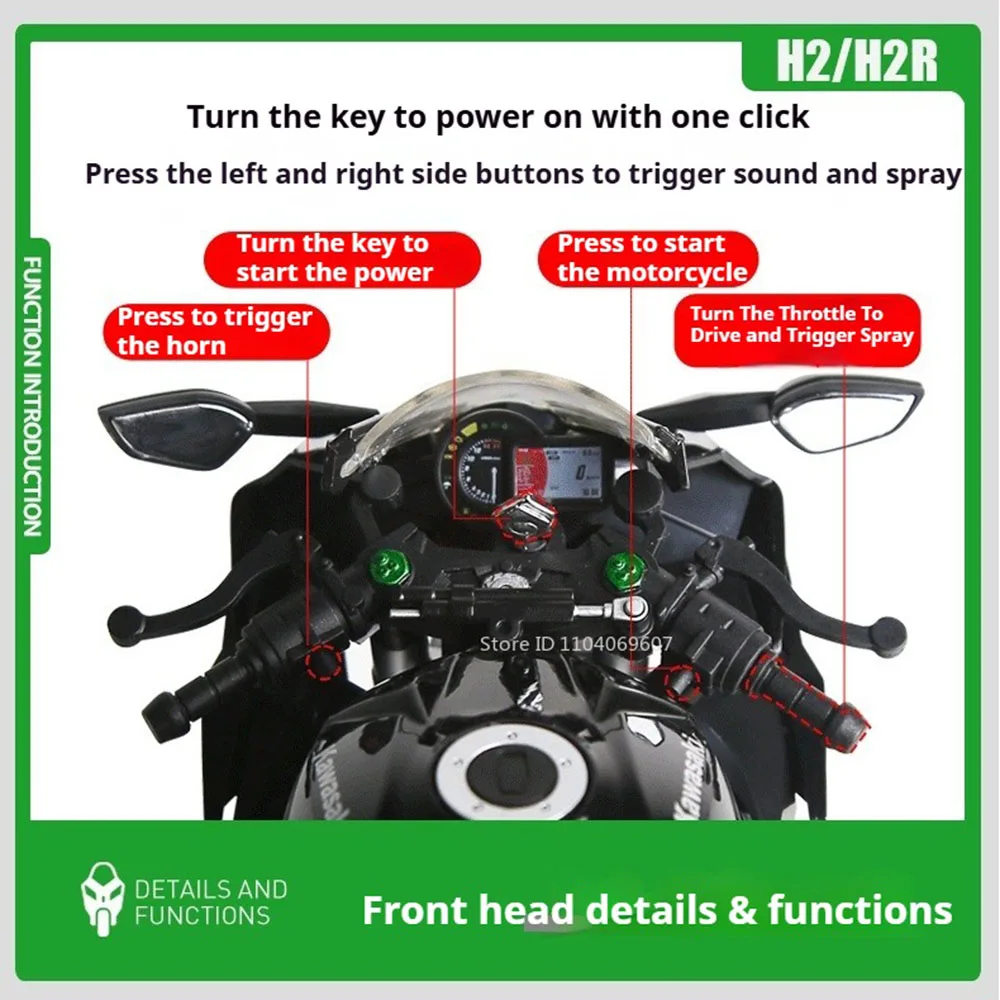 1:9 Schaal H2R Motorfiets Model Speelgoed Auto Legering Lichaam Ontstekende Start Spray Motor Modellen Schokabsorptie Voertuigen voor Jongens Speelgoed