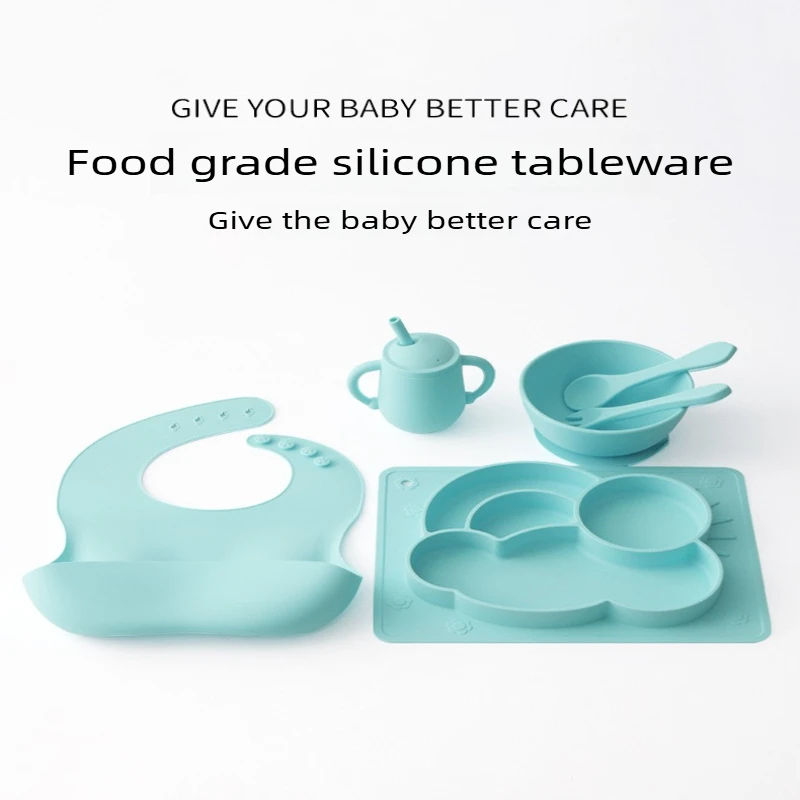 BPA FREE Food Grade Silicone Dinnerware Set, 4Pcs Rainbow Plate Cup Fork Spoon, Unbreakable Heat Resistant Kids Tableware
