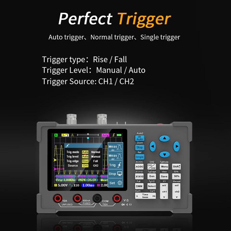 Produktbild von 3-in-1 Oszilloskop DSO3D12 – 120 MHz, 250 S/s, Multimeter & Signalgenerator – 3,2″ IPS, 2 Kanäle – Komplett Für Elektronik-Tests