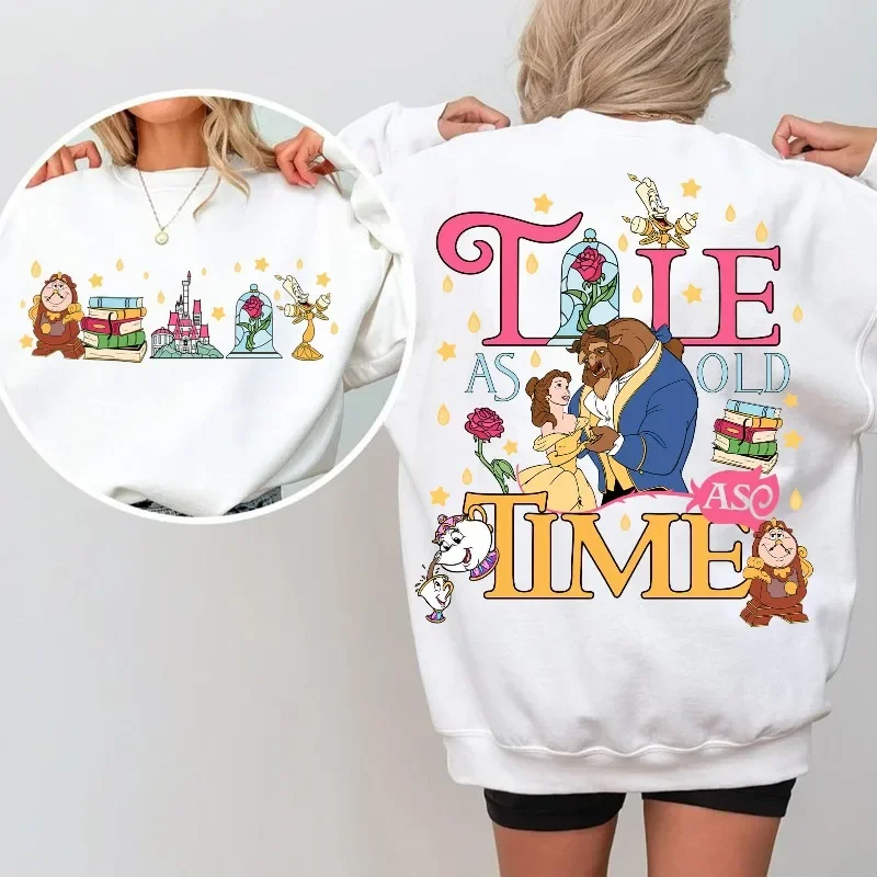 سويت شيرت مطبوع على الوجهين من Disney Princess Bookstore Legend PNG، Beauty and The Beast Princess Journey
