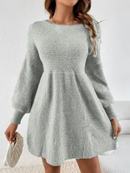 Autumn and winter new type of knitted dress women waist show thin fragrance style of A woman long sleeve A-line sweater dress la
