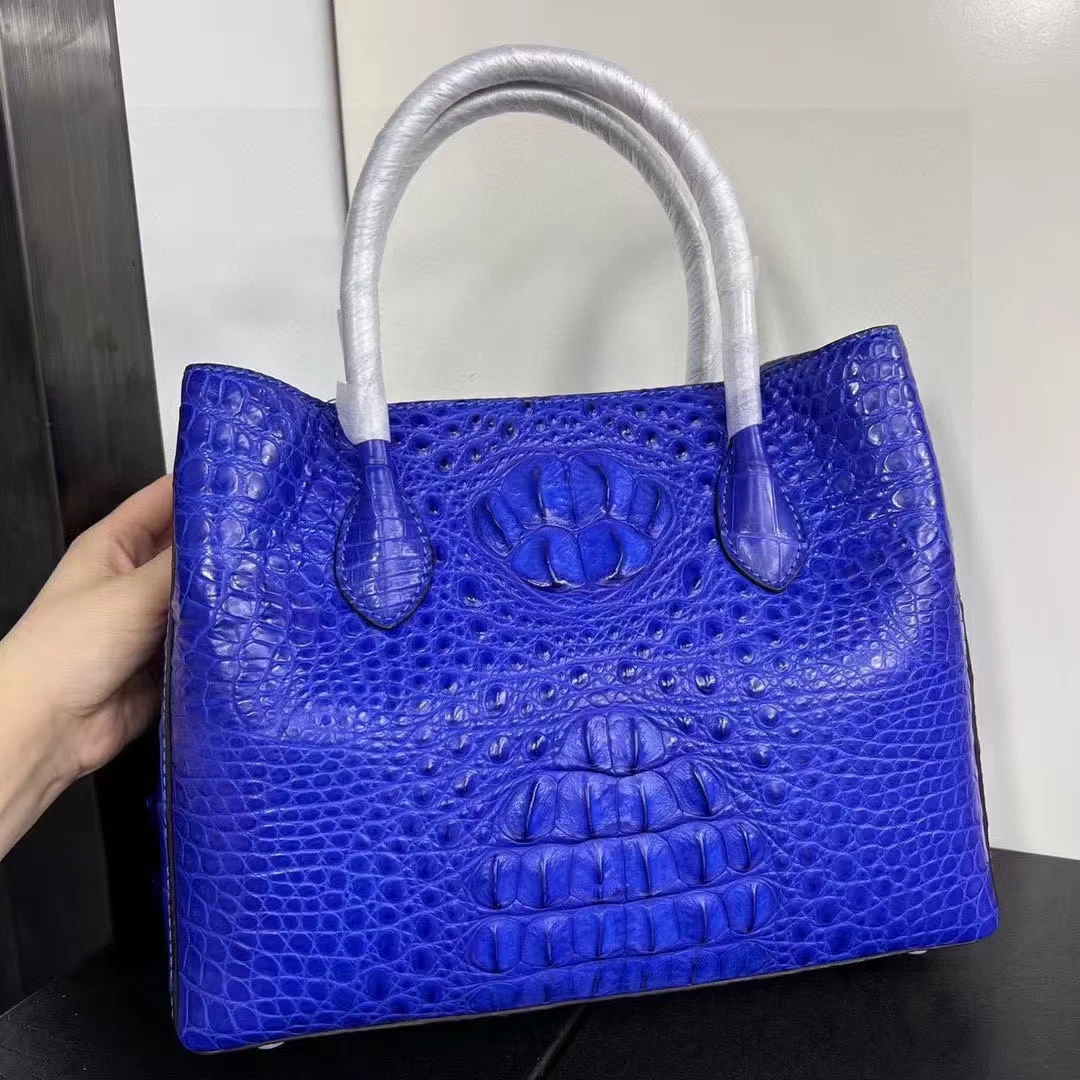 100% genuine real crocodile leather women tote handbag alligator skin lady bag medium size purple himalaya white green grey