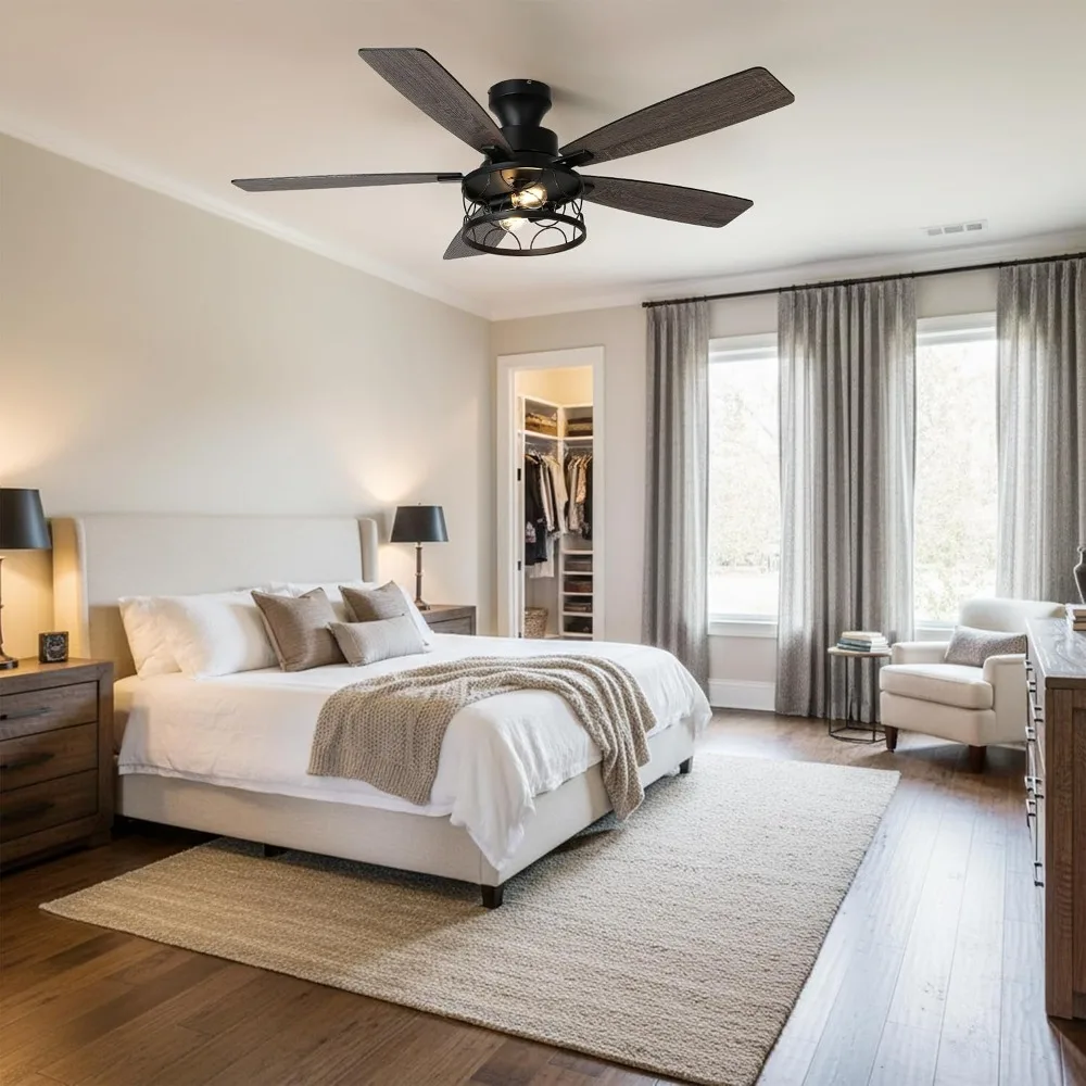 52'' Flush Mount Farmhouse Ceiling Fan with Light and Remote Control