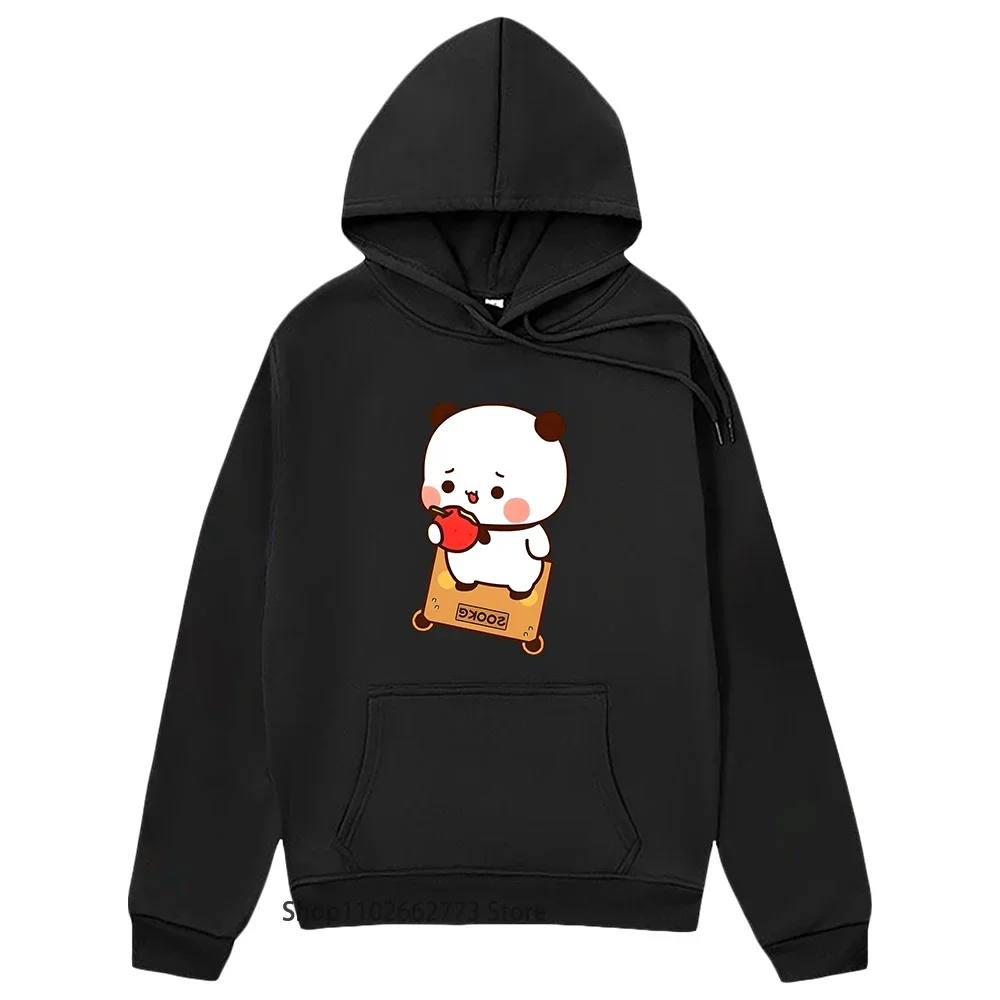 

Cute Bubu Is Eating Apple Print Hoodies Panda Bear Kawaii Sweatshirt Men's Clothing Female Streetwear Women K Pop Clothes Fleece