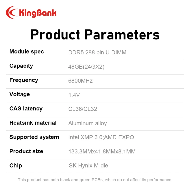 KingBank memoria ram RGB RAM ddr5 24GBx2 48GB 24GB 6800MHz Hynix M sterven ddr5 ram 1.4V dual-channel DIMM desktop geheugen ram