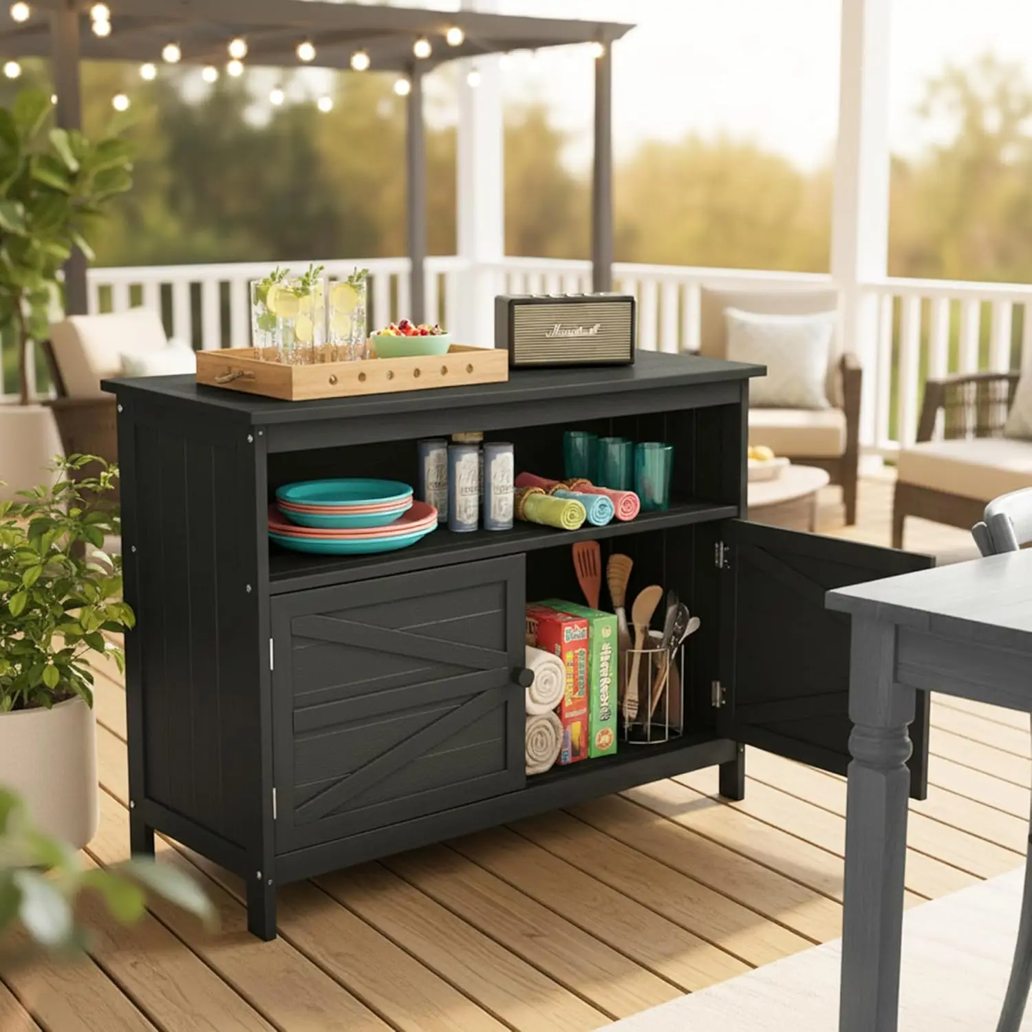 All-Weather Outdoor Storage Cabinet, Durable Material, Multi-Use 3-Shelf Sideboard for Garden Balcony